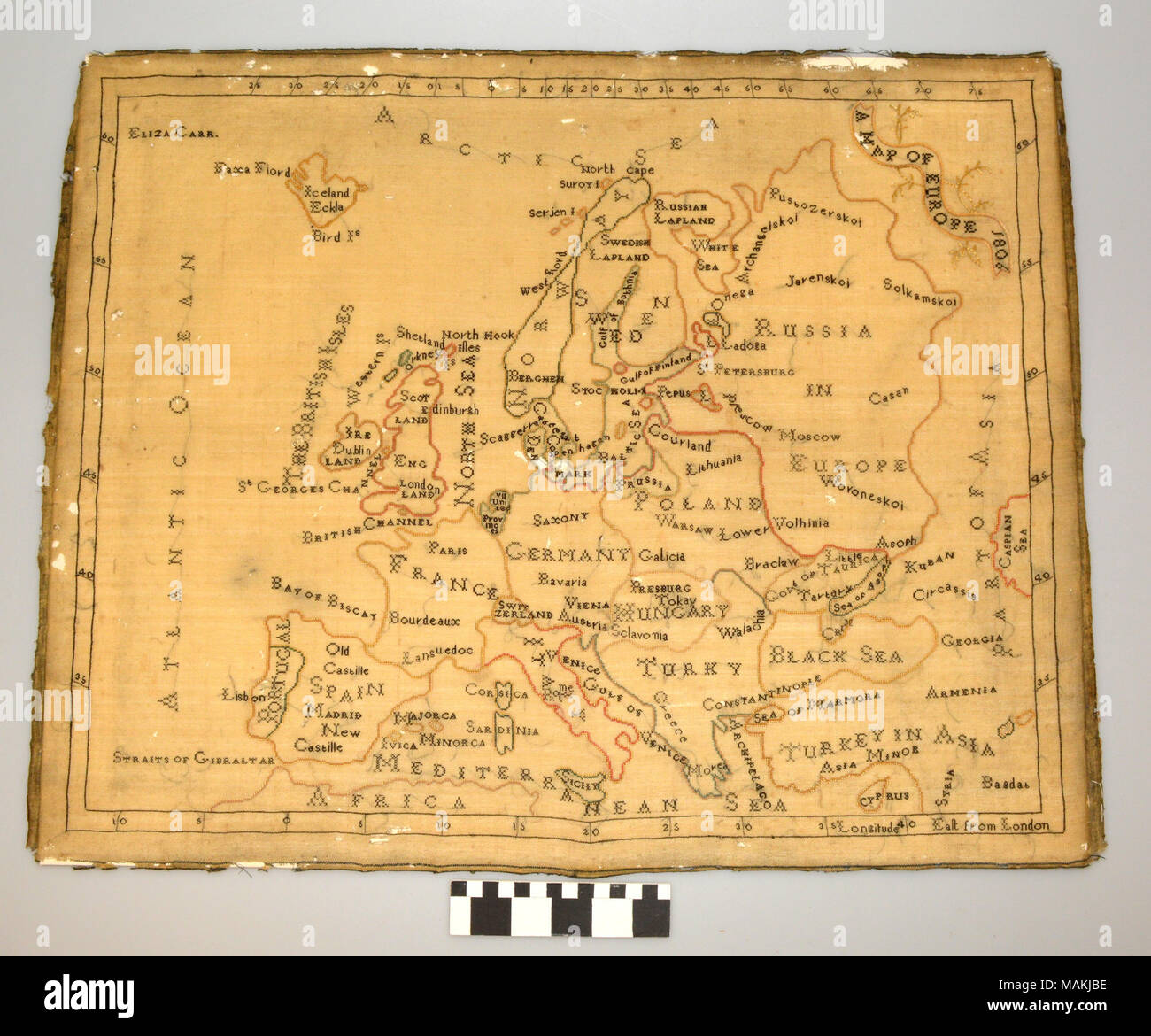 A Map Of Europe Embroidered By Eliza Carr In 1806 Title Map Of Europe Embroidered By Eliza Carr 1806 Eliza Carr Stock Photo Alamy