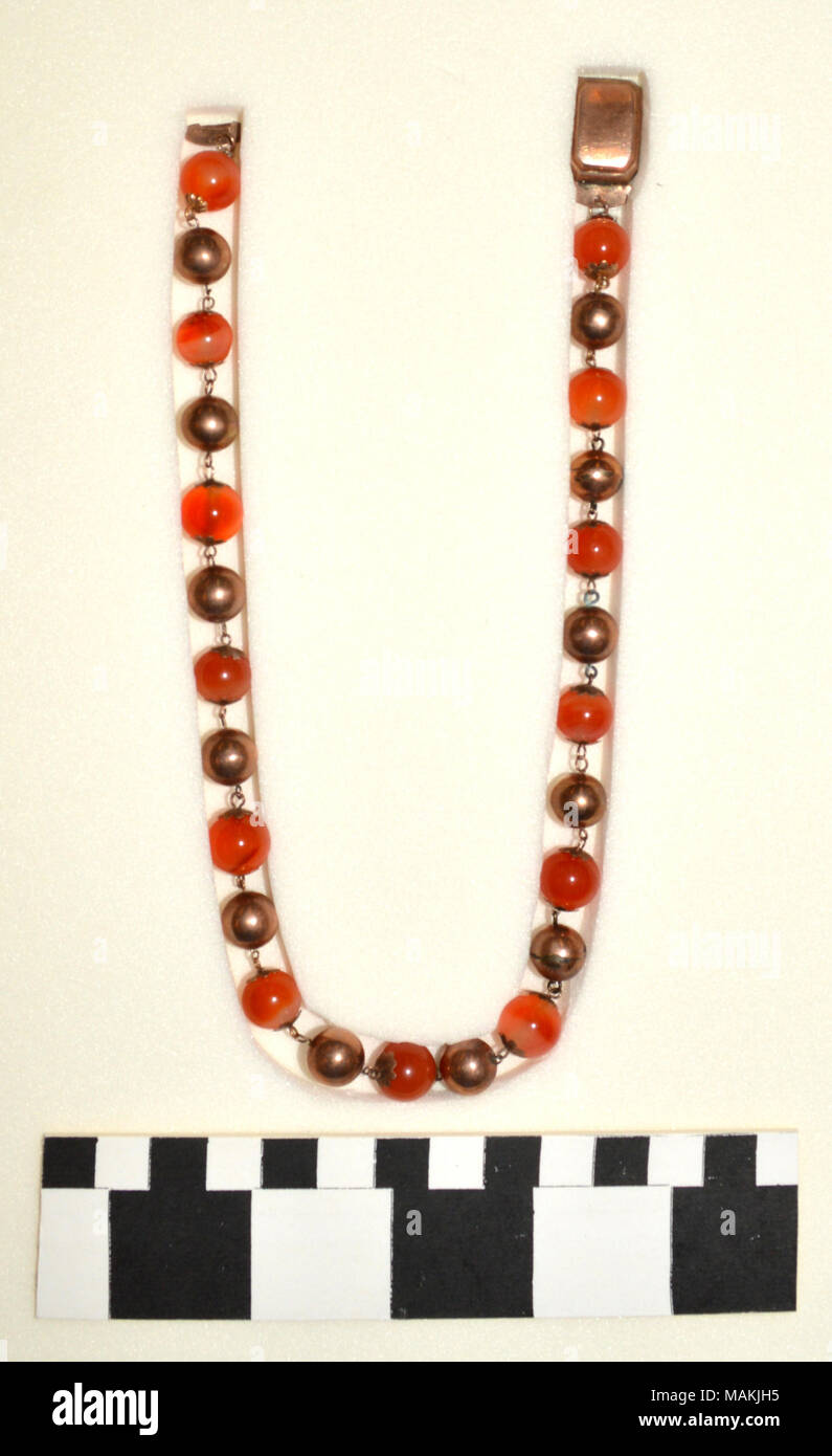 Carnelian and gold colored beaded necklace that was part of a set owned by Julia Hancock Clark, first wife of William Clark. Title: Necklace of Julia Hancock Clark  . between 1800 and 1820. Stock Photo