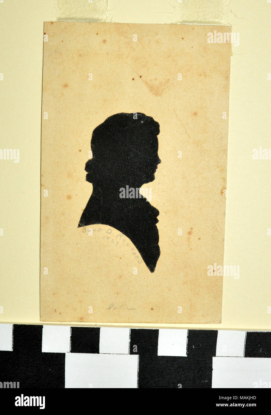 Silhouette portrait of John Radford, first husband of Harriet Kennerly. Radford died in 1817 and Harriet married the explorer William Clark in 1821, the year after Clark's first wife, Julia, passed away. Title: Silhouette of John D. Radford  . 1827. Stock Photo