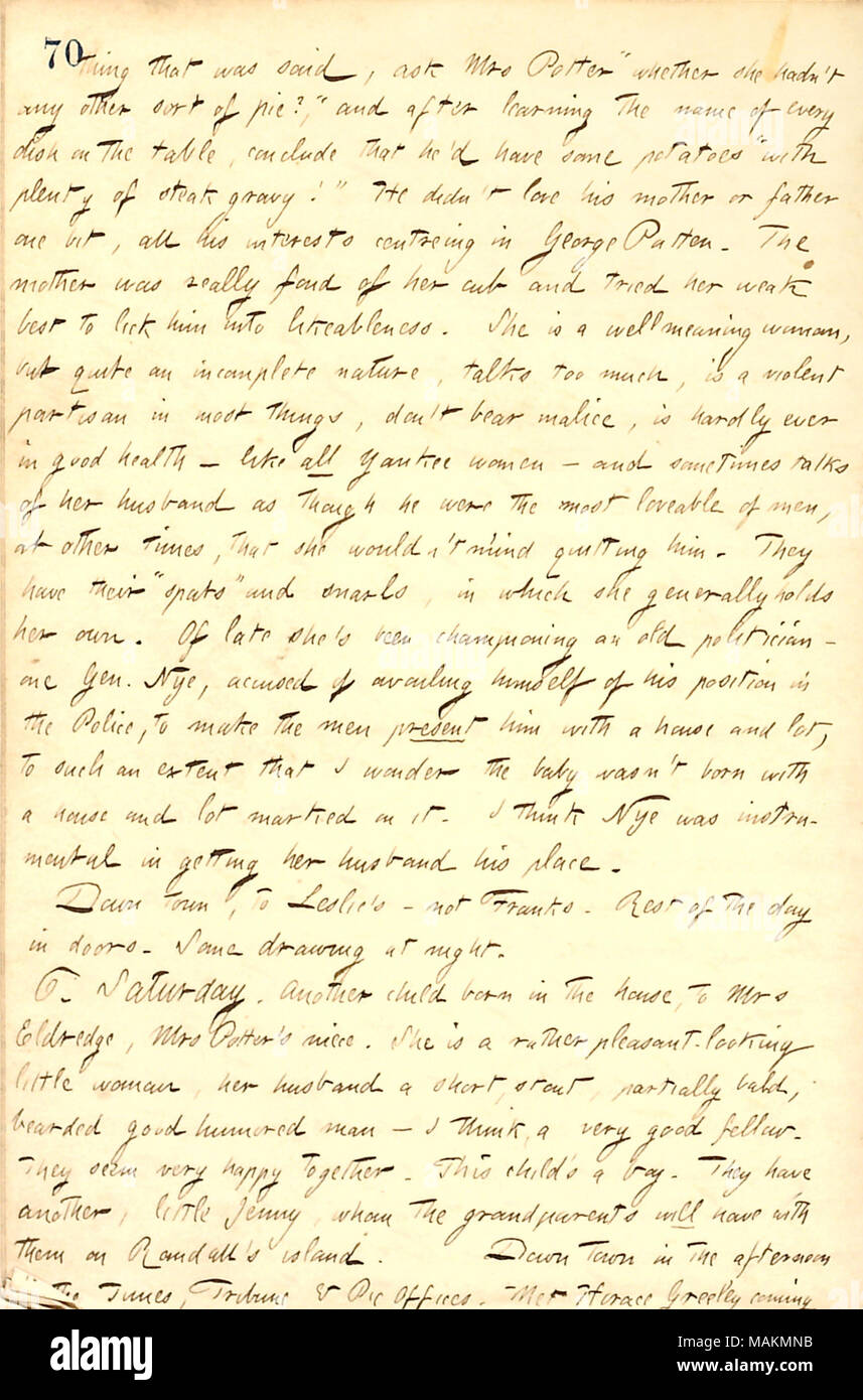 Describes The Patten Family And Mentions That Mrs Eldredge Has Given Birth To A Boy Transcription Thing That Was Said Ask Mrs Catharine Potter ǣwhether She Hadn T Any Other Sort Of