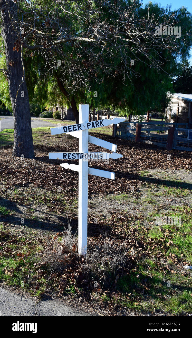 direction signs, Ardenwood Historic Farm, Fremont, California, USA Stock Photo