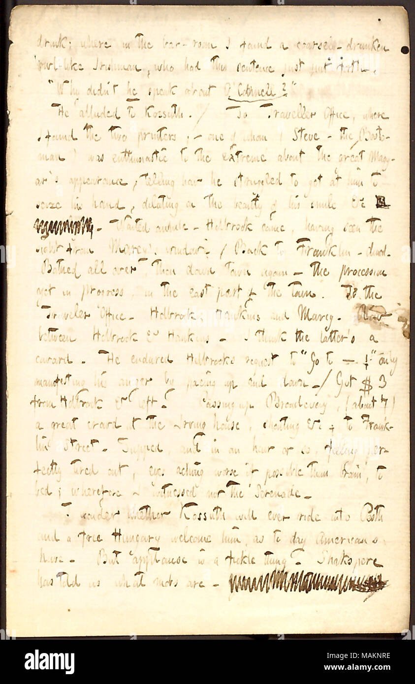 Describes The Day Of Lajos Kossuth S Visit To New York Transcription Drink Where In The Bar Room I Found A Coarsely Drunken Owl Like Irishman Who Had This Sentence Just Put Forth ǣwhy Didn T