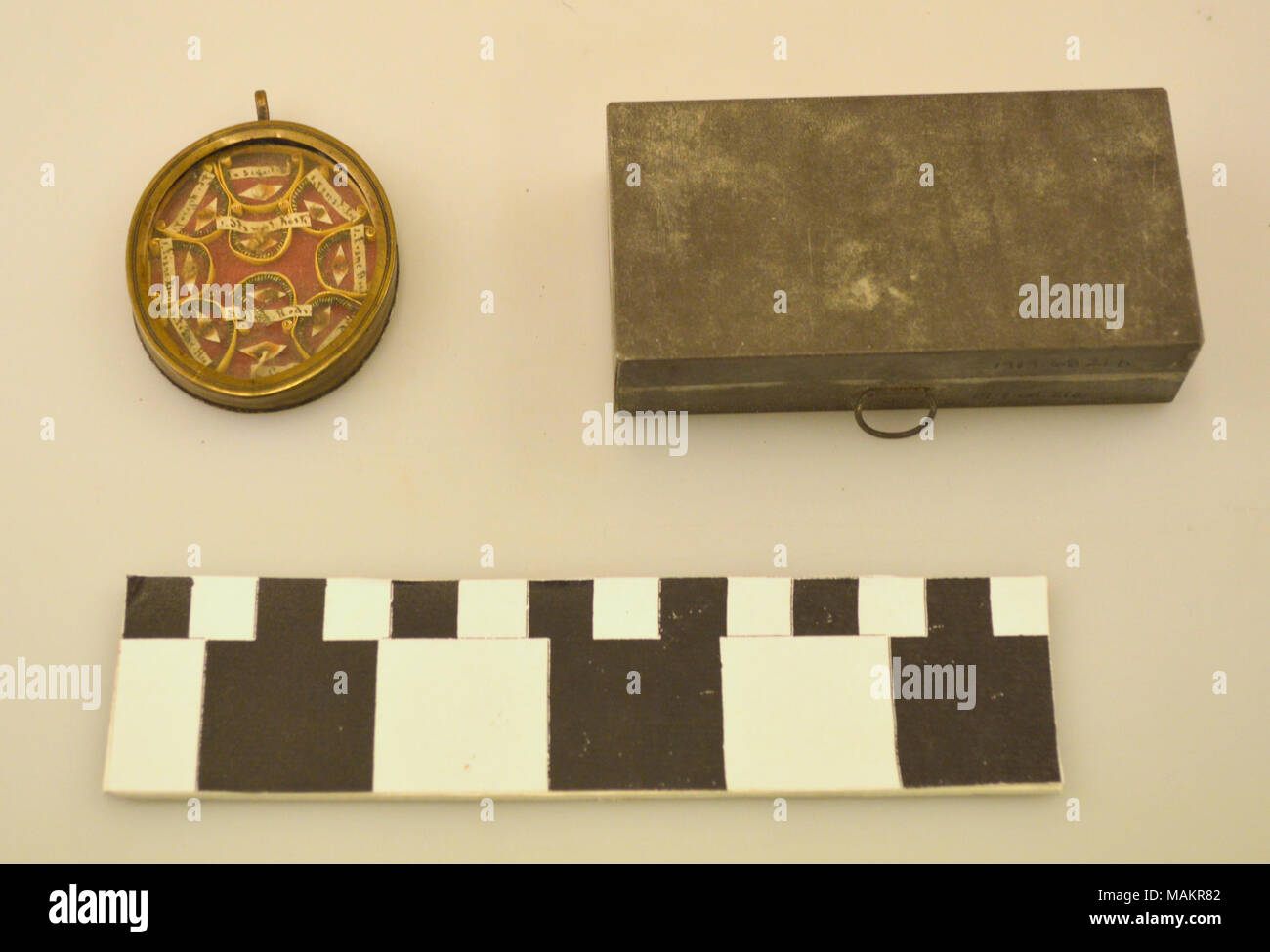 Reliquary containing relics of ten saints, owned by Clementine Papin Carriere. Title: Reliquary with Relics of Ten Saints  . circa 1838. Stock Photo