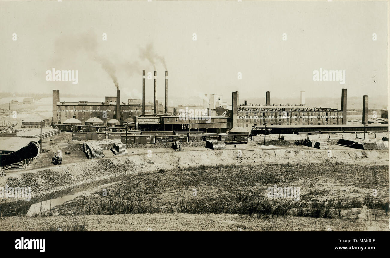 Title: Typical filling of River Des Peres Bottoms. The near bank is unchanged. (Evans and Howard's Fire Clay Works).  . 1916. Stock Photo