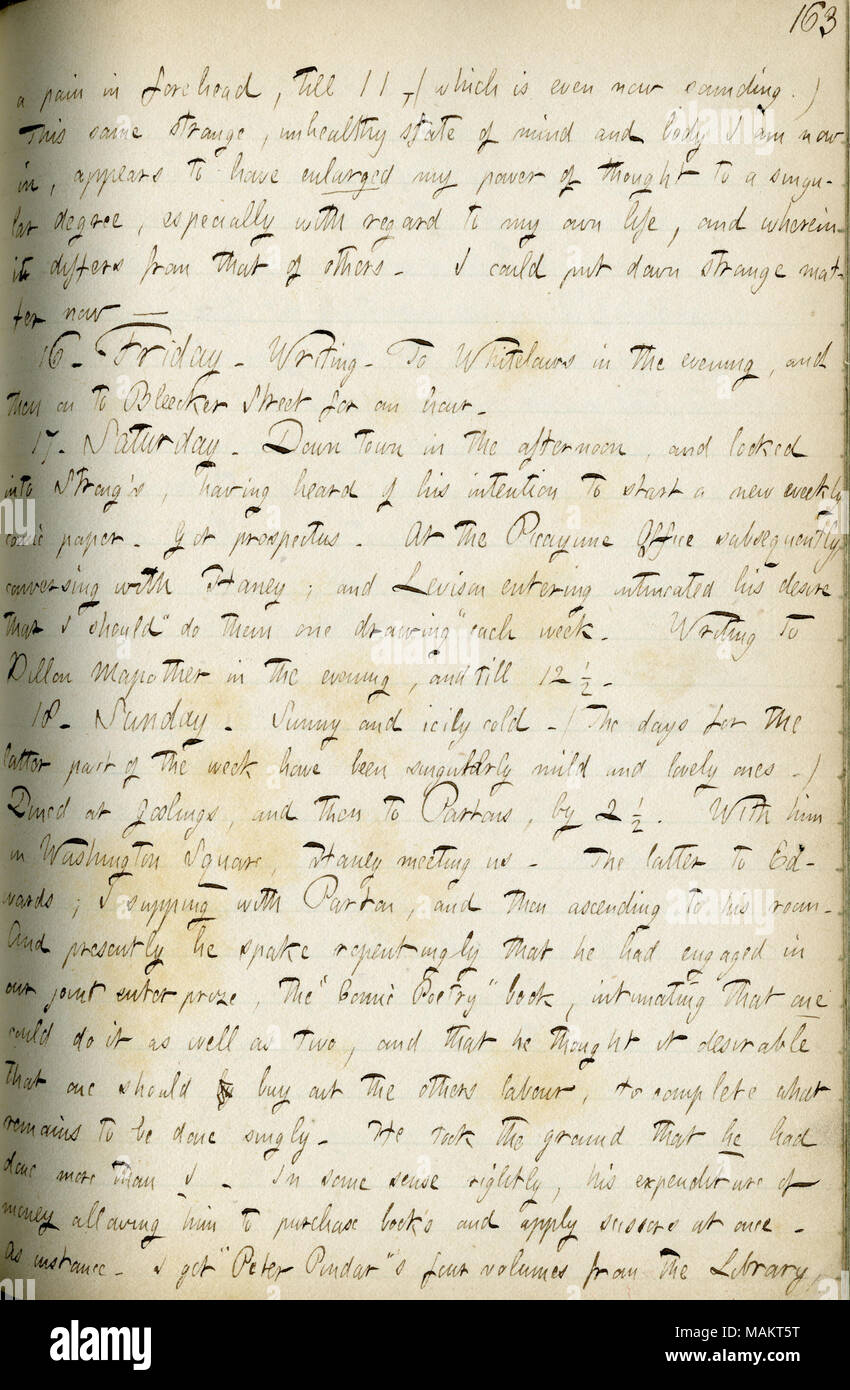 Describes attending a procession for Louis Napoleon in London.  Transcription: 13. Friday. Writing to Alf Waud, and to Mary Anne  [Greatbatch]. A dull, rainy day. Sam [Gunn] looked in for five minutes
