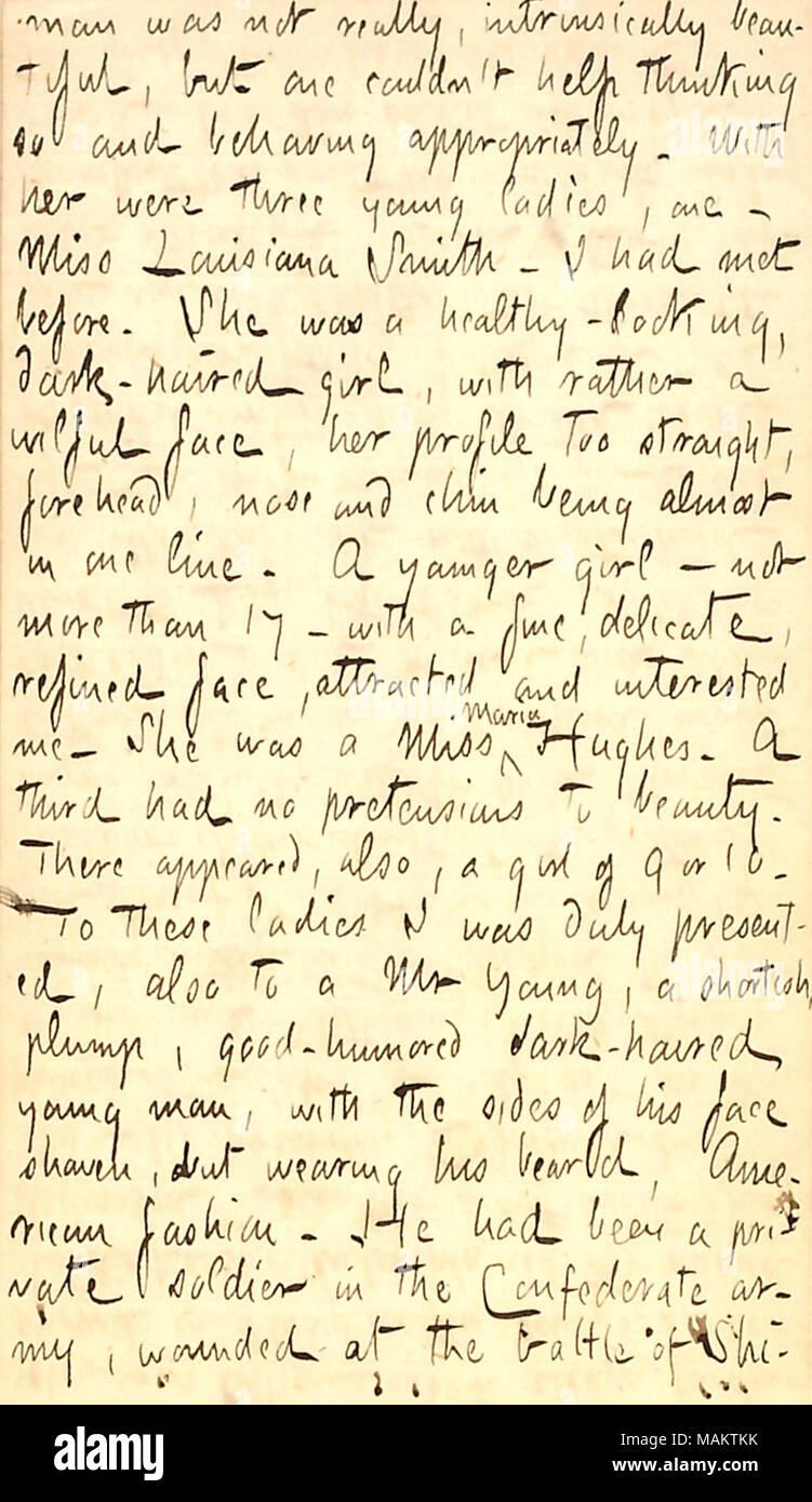 Describes a visit to Mr. and Mrs. Harris after the bachelor party. Title: Thomas Butler Gunn Diaries: Volume 22, page 86, March 3, 1863  . 3 March 1863. Gunn, Thomas Butler, 1826-1903 Stock Photo