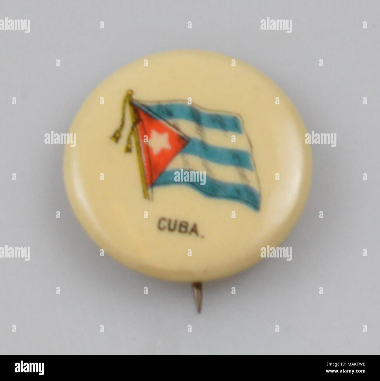 'Cuba' souvenir button with image of Cuban flag. Title: 'Cuba' Button  . between 1896 and 1910. Whitehead and Hoag Company, Newark, NJ Stock Photo