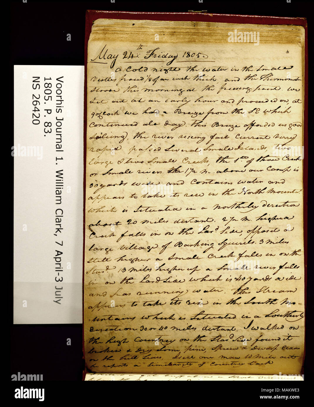 A Cold Night The Water In The Small Vestles Frosed 1 8 Of An Inch Thick Title Clark Family Collection Volume 1 Voorhis Journal No 1 Page 83 May 24 1805 24 May 1805 Clark William 1770 1838 Stock Photo Alamy alamy