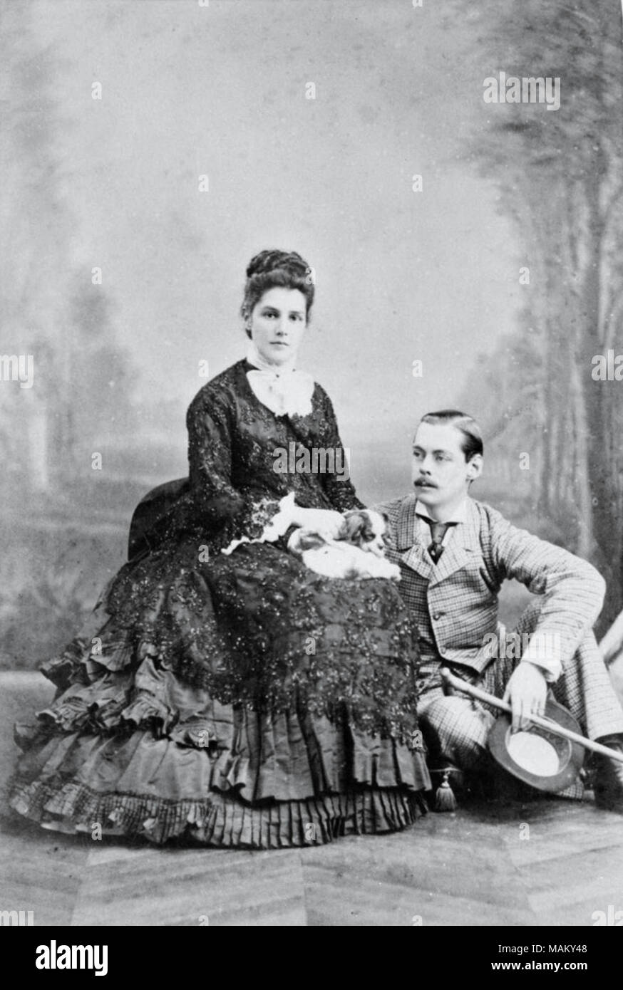 Lord Randolph Churchill (1849-1895) married on April 15, 1874 at the British Embassy in Paris with Miss Jennie Jerome (1854-1921). Photographer Georges Penabert also made two photographs for the same period, of Lady H+?l+?ne Standish, present at the wedding ceremony with her husband Henry Noailles Widdringtion Standish, Lord of the Manor of Standish. The Standish couple frequent Lord Randolph Churchill and they are quoted in Jennie Jerome's correspondence. See the website-?: Churchill Archive.com. Fran+?ais-?: Lord Randolph Churchill (1849-1895) se marie le 15 avril 1874 +? l'ambassade britann Stock Photo