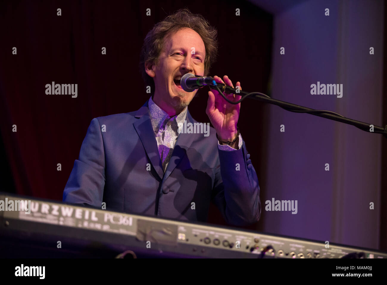 Nantwich, Cheshire, UK. 2nd April, 2018. Steve Oakman of Vanity Fare performs live at the Nantwich Civic Hall as part of the Oh Boy It's the non-stop Sixties show during the 22nd Nantwich Jazz, Blues and Music Festival. Credit: Simon Newbury/Alamy Live News Stock Photo