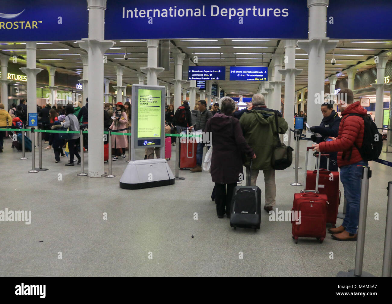 London UK. 3rd April 2018. Passengers at St Pancras International London face disruptions and train cancellations on Eurostar due to the two day National Rail Strike in France Credit: amer ghazzal/Alamy Live News Stock Photo