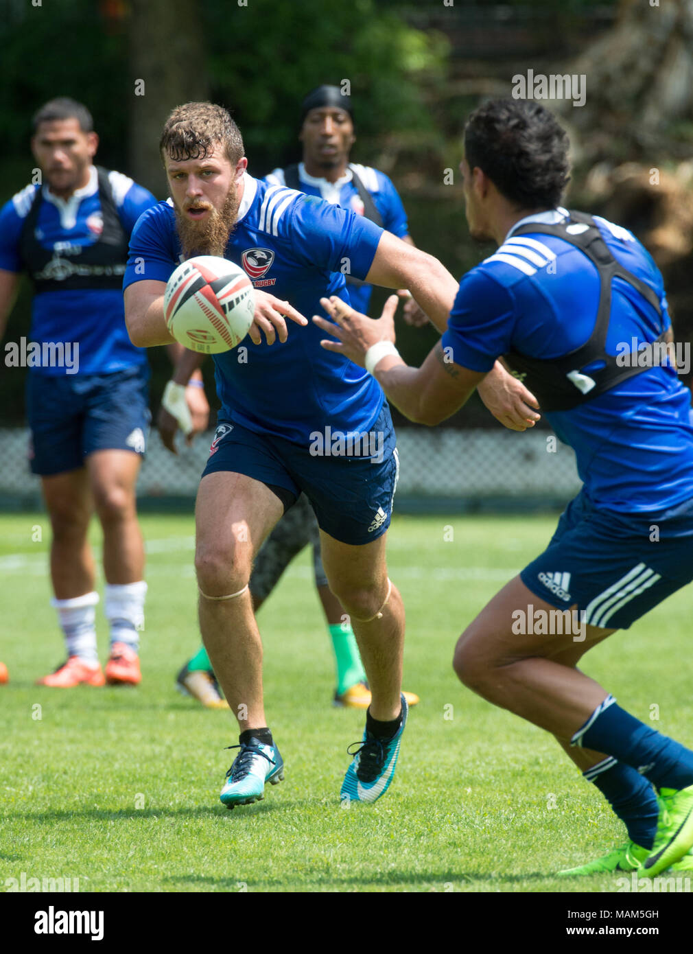 HONG KONG,HONG KONG SAR,CHINA:April 3rd 2018. The USA Rugby team conduct a training session at So Kon Po recreation ground ahead of their Hong Kong Rugby 7's matches. Stephen Tomasin passes the ball during drills.Alamy Live News Stock Photo