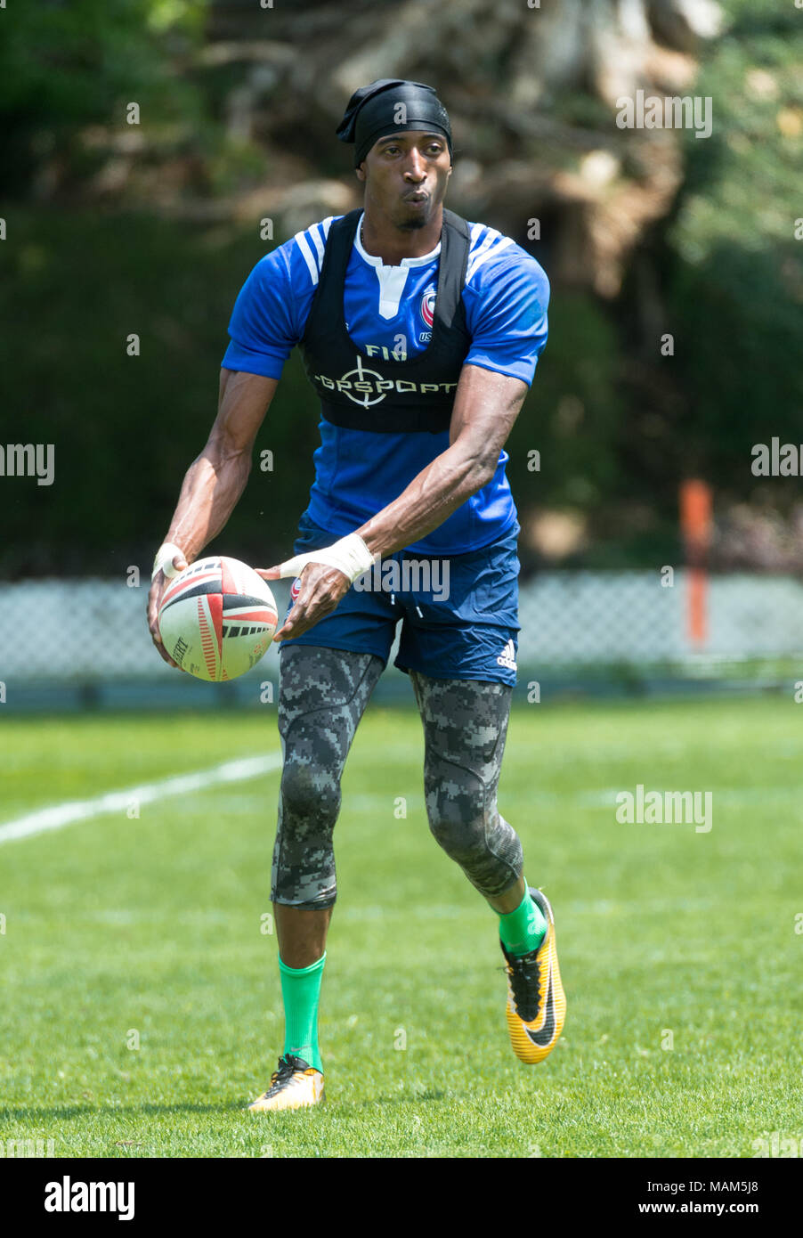 HONG KONG,HONG KONG SAR,CHINA:April 3rd 2018. The USA Rugby team conduct a training session at So Kon Po recreation ground ahead of their Hong Kong Rugby 7's matches.Winger Perry Baker passes the ball during passing drills.Alamy Live News Stock Photo
