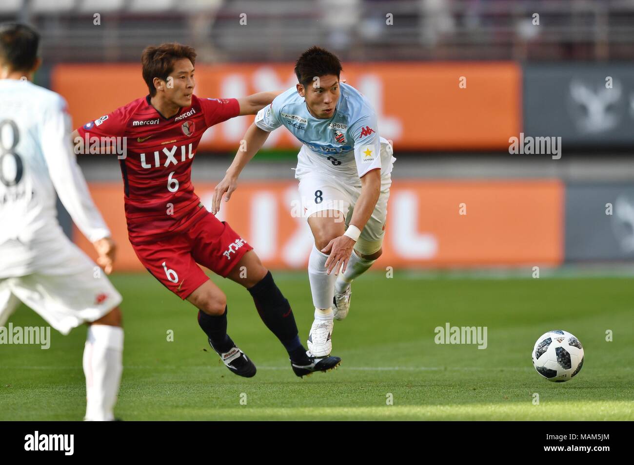Ibaraki Japan 31st Mar 18 Ryota Nagaki Antlers Kazuki Fukai Consadole Football Soccer 18 J1 League Match Between Kashima Antlers 0 0 Hokkaido Consadole Sapporo At Kashima Soccer Stadium In Ibaraki Japan Ibaraki Japan 31st Mar 18 Ryota Nagaki Antlers Kazuki Fukai Consadole Football Soccer 18 J1 League Match Between Kashima Antlers 0 0 Hokkaido Consadole Sapporo At Kashima Soccer Stadium In Ibaraki Japan