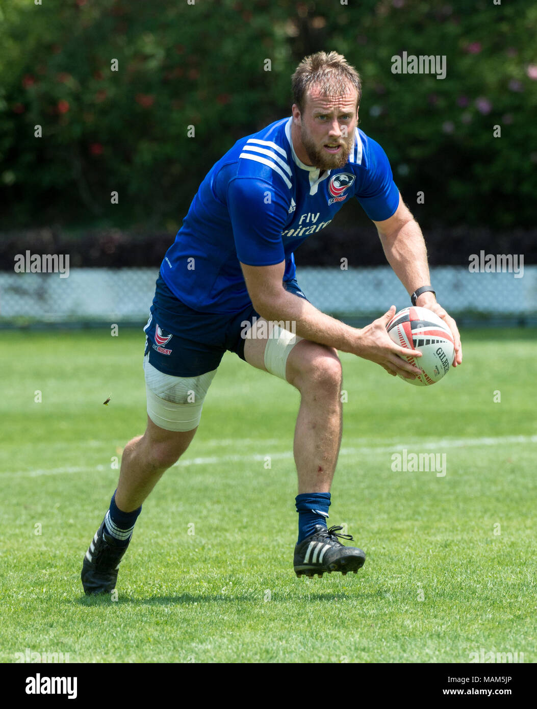 HONG KONG,HONG KONG SAR,CHINA:April 3rd 2018. The USA Rugby team conduct a training session at So Kon Po recreation ground ahead of their Hong Kong Rugby 7's matches. Captain Ben Pinkelman passes the ball during passing drills.Alamy Live News Stock Photo