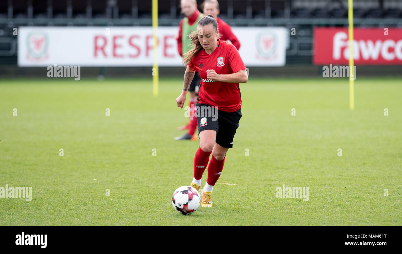 Newport, UK. 3rd March, 2018. Wales Womens National Football Team Training,Dragon Park, Newport, Wales, 3rd April 2018: Wales' womens national team train ahead of their crunch World Cup Qualifier with England on Friday 6th April. Pictured is Natasha Harding Credit: Andrew Dowling/Influential Photography/Alamy Live News Stock Photo