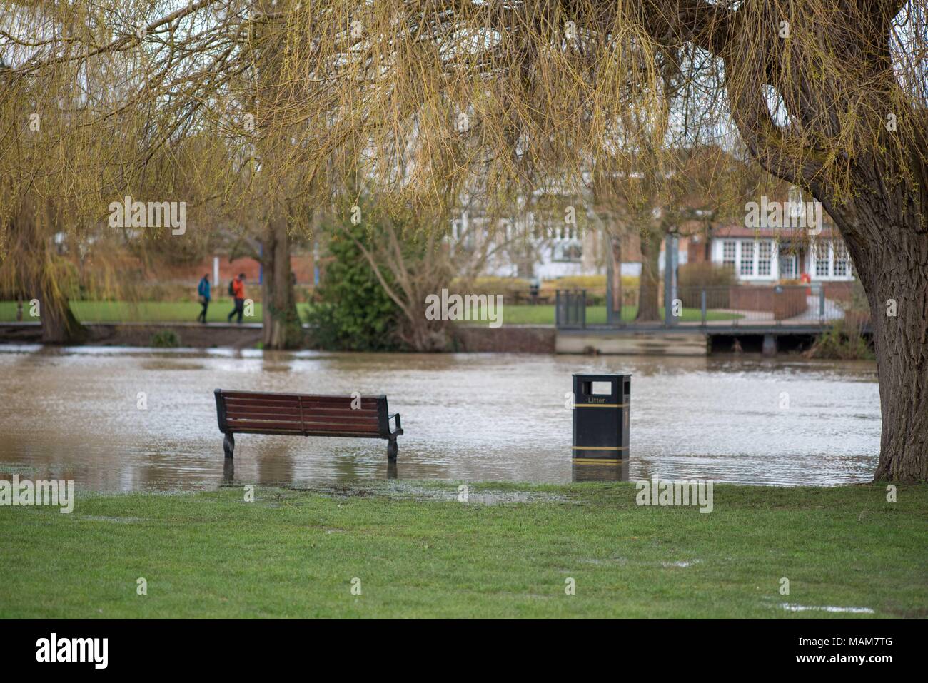 Stratford upon Avon. 3rd Apr, 2018. UK Weather River Avon bursts its banks and floods the low