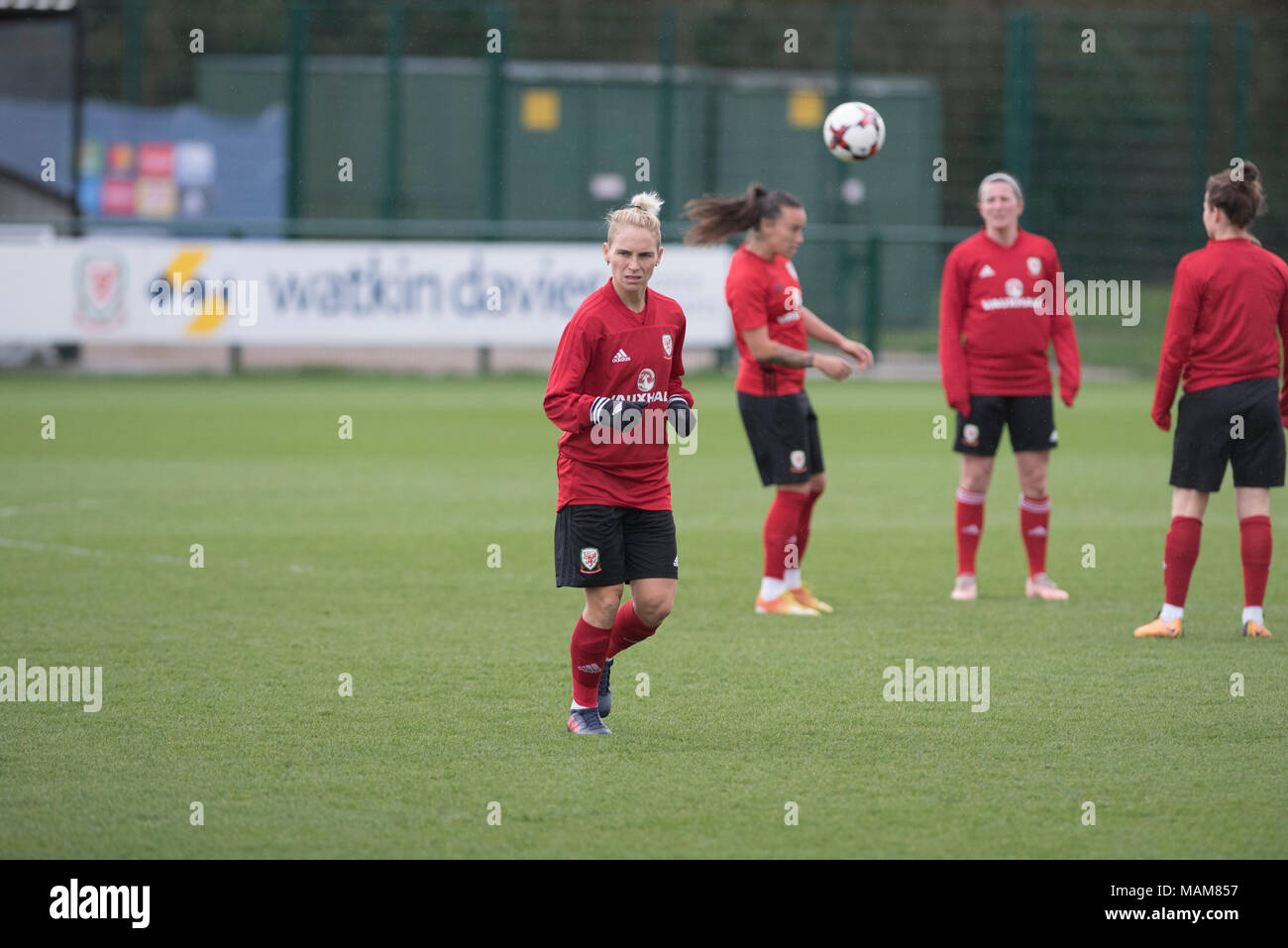 Newport, Wales, UK. 3rd Apr, 2018. Wales Womens National Football Team Training,Dragon Park, Newport, Wales, 3rd April 2018: Wales' womens national team train ahead of their crunch World Cup Qualifier with England on Friday 6th April. Credit: Andrew Dowling/Influential Photography/Alamy Live News Stock Photo