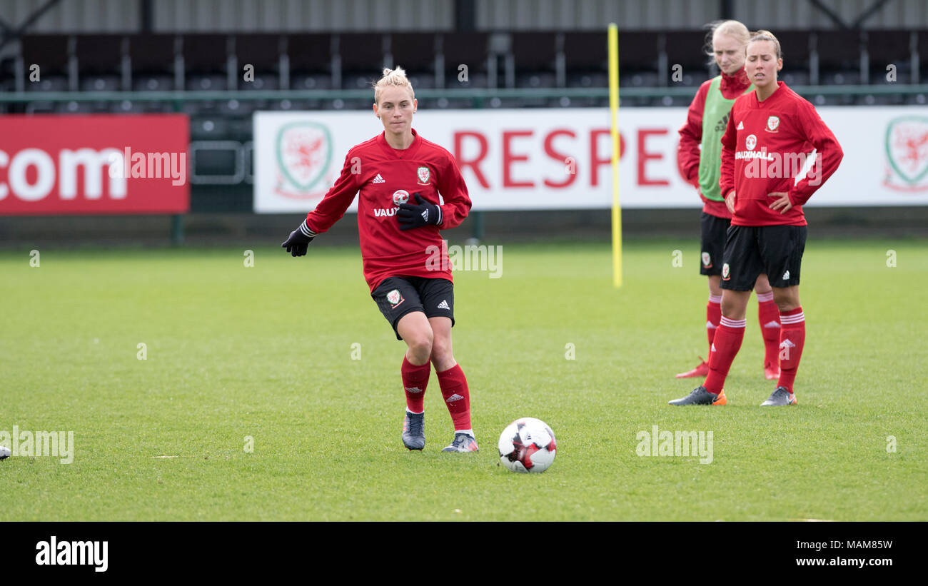 Newport, Wales, UK. 3rd Apr, 2018. Wales Womens National Football Team Training,Dragon Park, Newport, Wales, 3rd April 2018: Wales' womens national team train ahead of their crunch World Cup Qualifier with England on Friday 6th April. Pictured is Jess Fishlock Credit: Andrew Dowling/Influential Photography/Alamy Live News Stock Photo