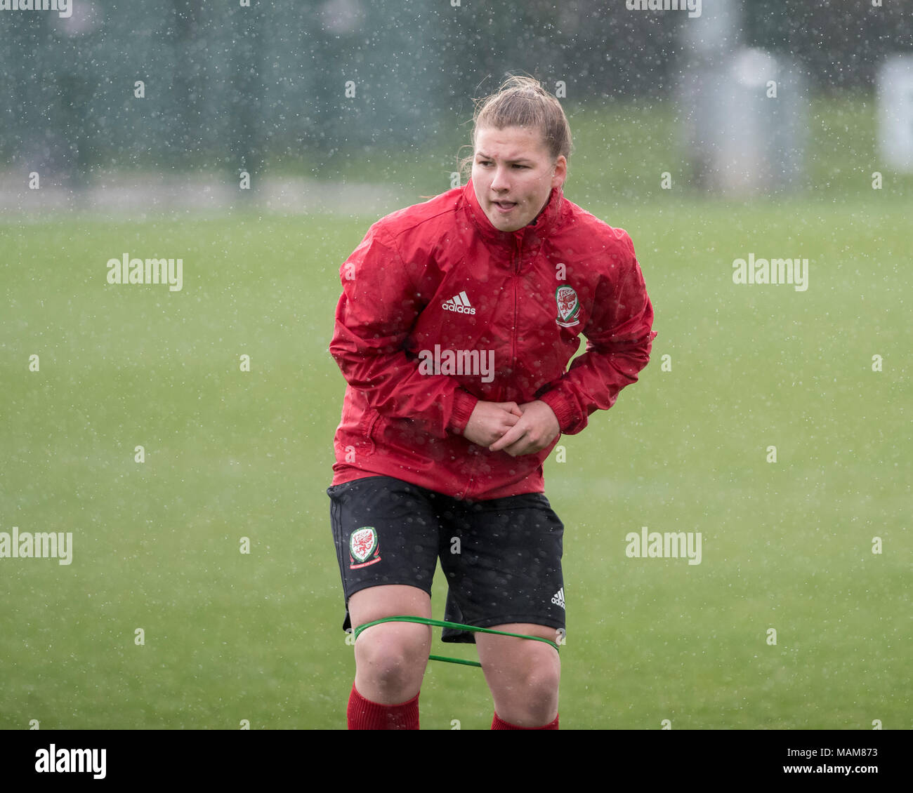 Newport, Wales, UK. 3rd Apr, 2018. Wales Womens National Football Team Training,Dragon Park, Newport, Wales, 3rd April 2018: Wales' womens national team train ahead of their crunch World Cup Qualifier with England on Friday 6th April. Pictured is Alice Griffiths Credit: Andrew Dowling/Influential Photography/Alamy Live News Stock Photo