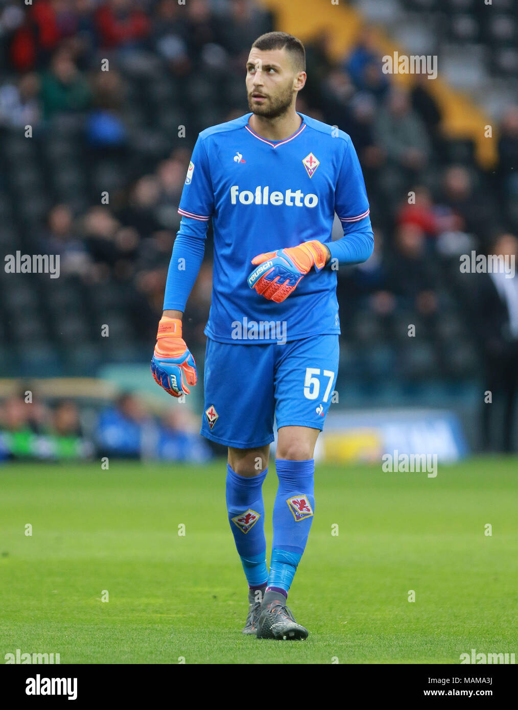 Udine, Italy. 3rd April, 2018. ITALY, Udine: Fiorentina's goalkeeper Marco Sportello looks during the Serie A football match between Udinese Calcio v AC Fiorentina at Dacia Arena Stadium on 3rd April, 2018. Credit: Andrea Spinelli/Alamy Live News Stock Photo