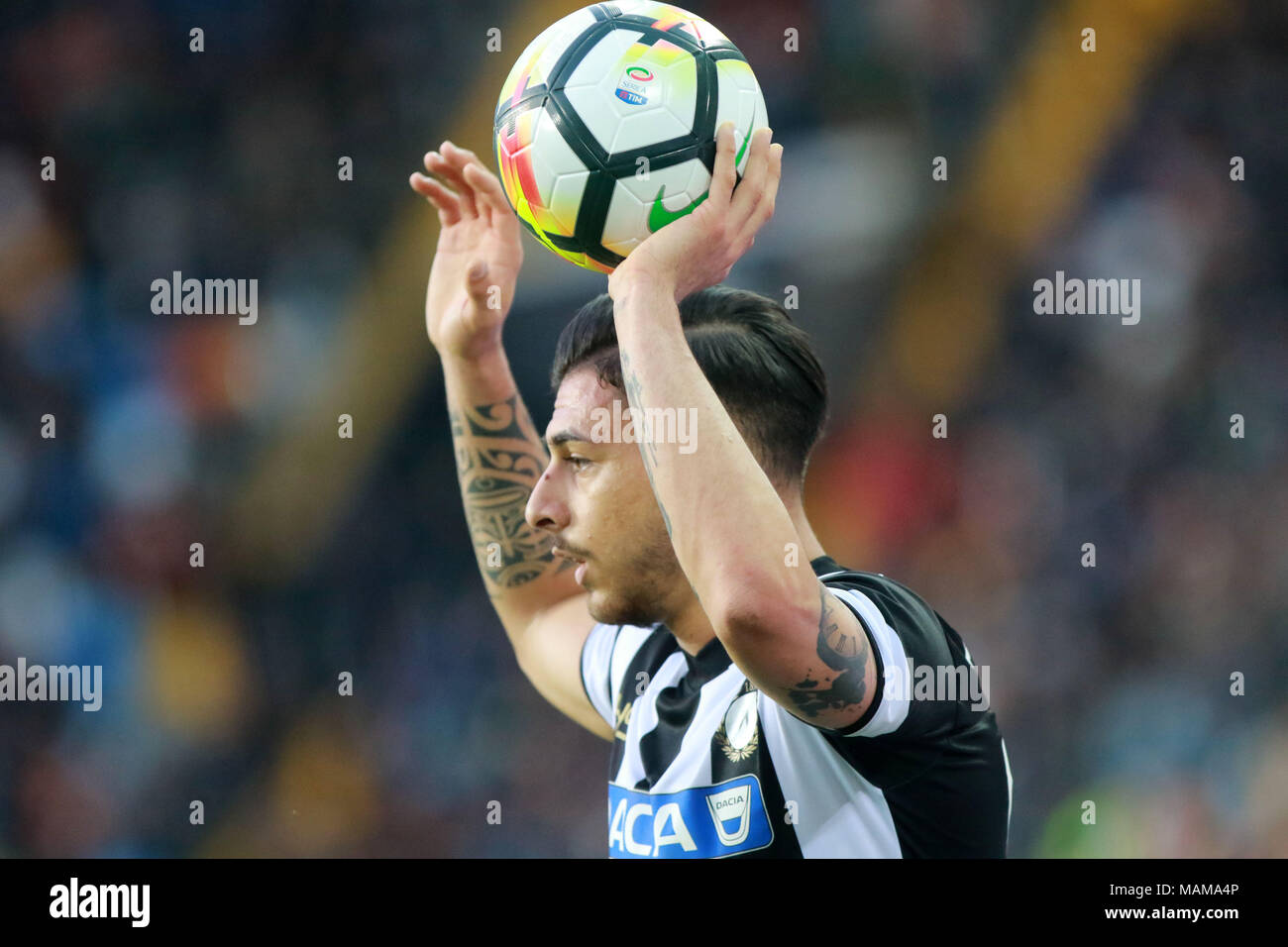 Udine, Italy. 3rd April, 2018. ITALY, Udine: Udinese's forward Giuseppe Pezzella looks during the Serie A football match between Udinese Calcio v AC Fiorentina at Dacia Arena Stadium on 3rd April, 2018. Credit: Andrea Spinelli/Alamy Live News Stock Photo
