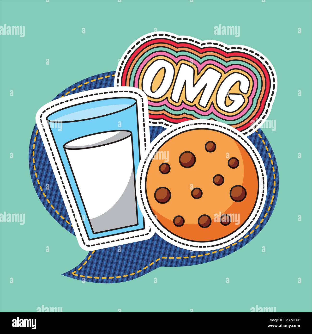 patches omg milk cookie food speech bubble Stock Vector