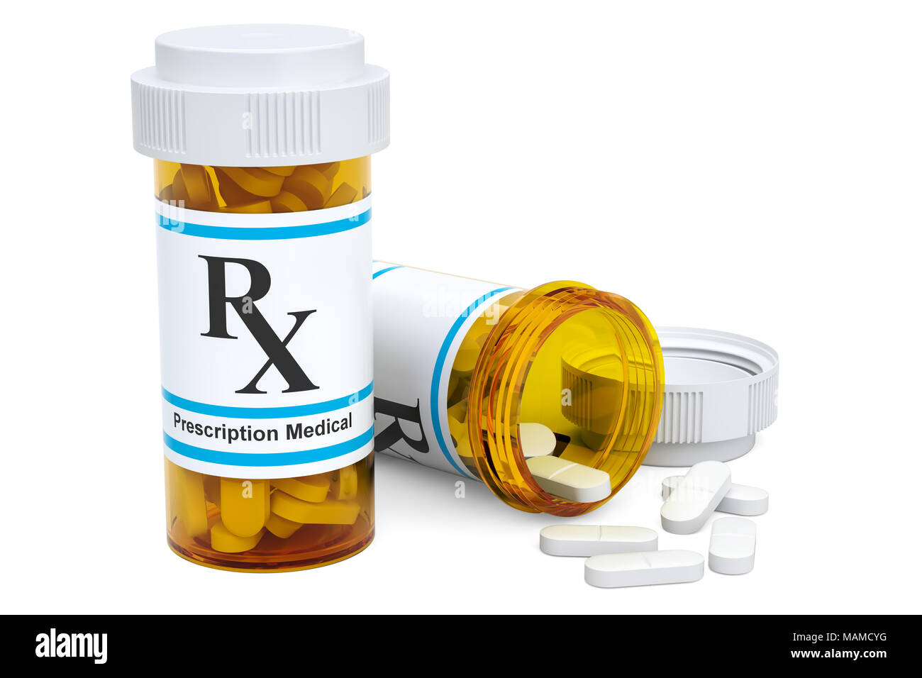 Medical bottles with drugs, 3D rendering isolated on white background