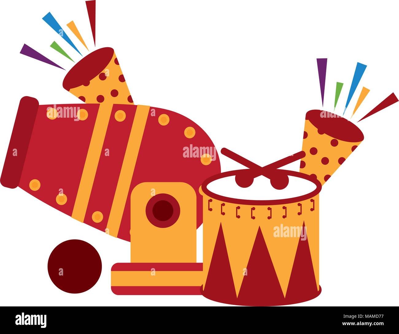 circus cannon with cornets and drum Stock Vector
