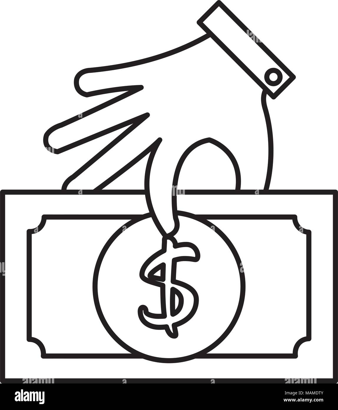 hand with bill dollar money icon Stock Vector Image & Art - Alamy