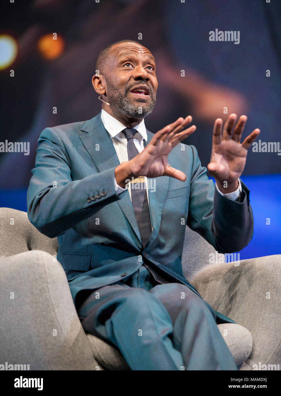 British comedian, writer and actor Sir Lenny Henry calls for tax breaks to increase diversity in TV. MIPCOM Oct. 18 2017, Cannes, France Stock Photo