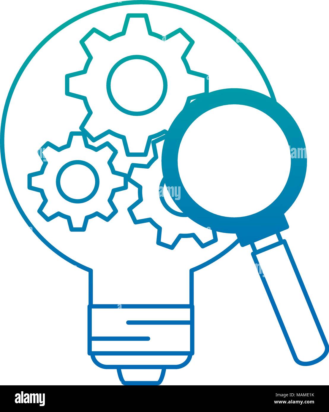 bulb light idea with gears and magnifying Stock Vector