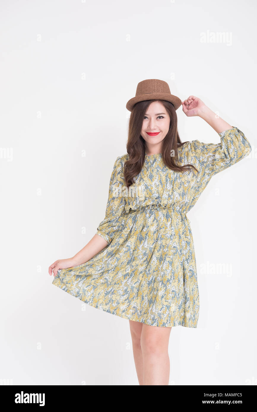 Beautiful young Asian woman with vintage style clothes Stock Photo