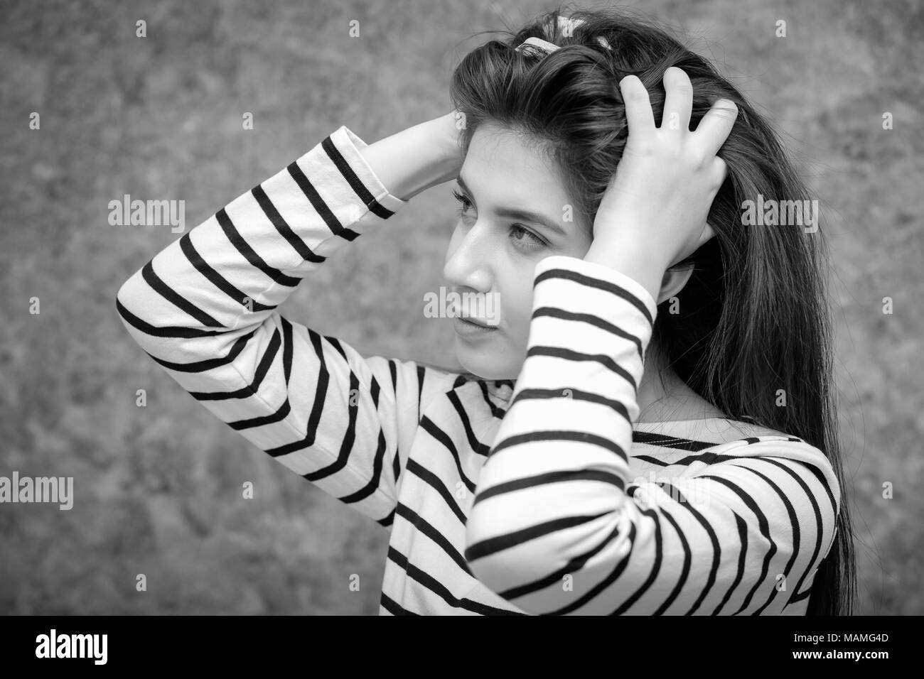 Young beautiful girl looking anxious, stressed and nervous Stock Photo