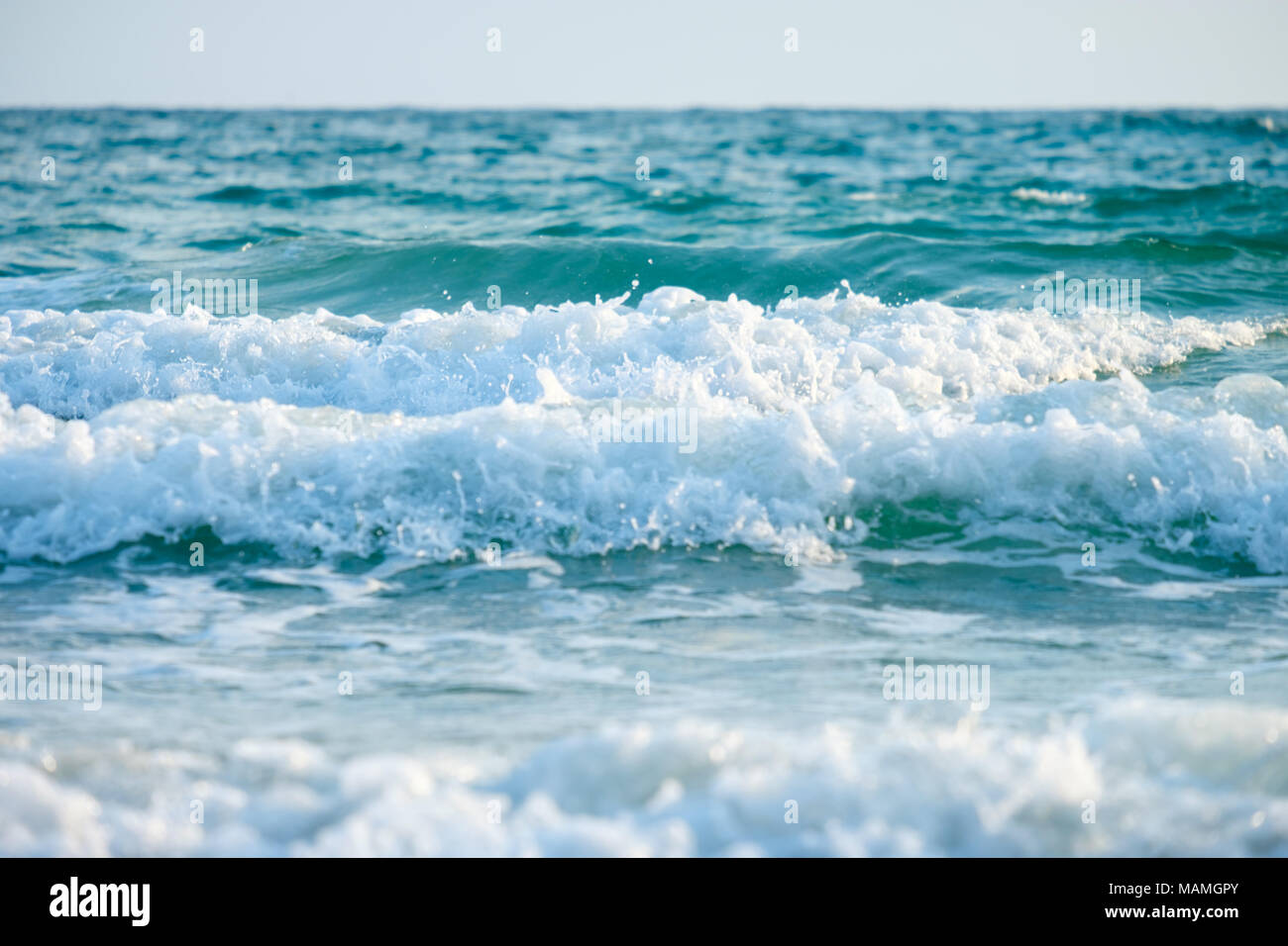 Wave on the beach, sea foam in the sea. Stock Photo