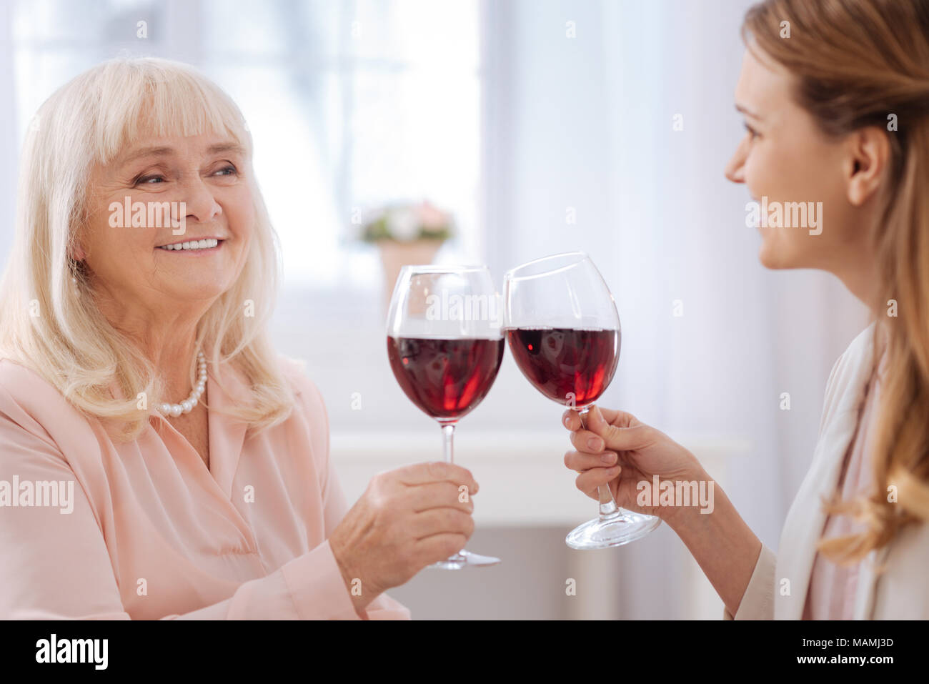 Close up of glasses with wine Stock Photo