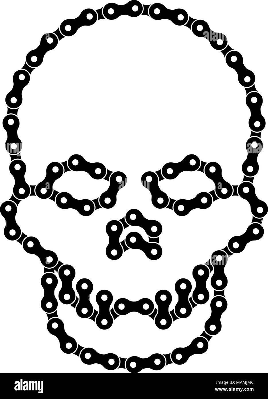 Vector Human Skull Made of Bike or Bicycle Chain. Vector Cranium or