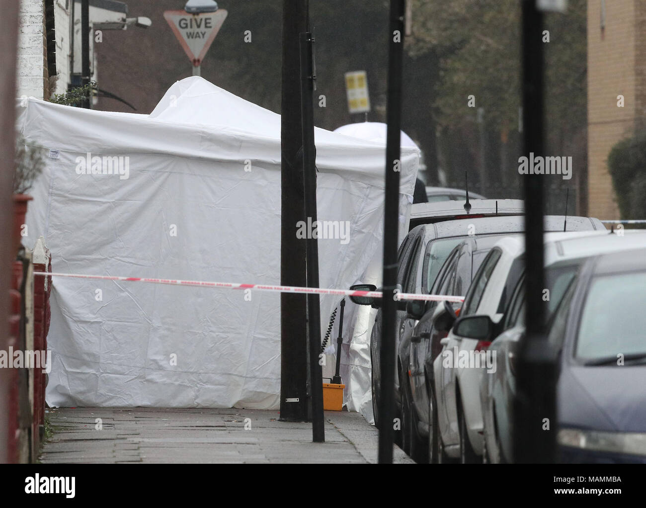 A police tent in Chalgrove Road, Tottenham, north London, where a 17yearold girl has died