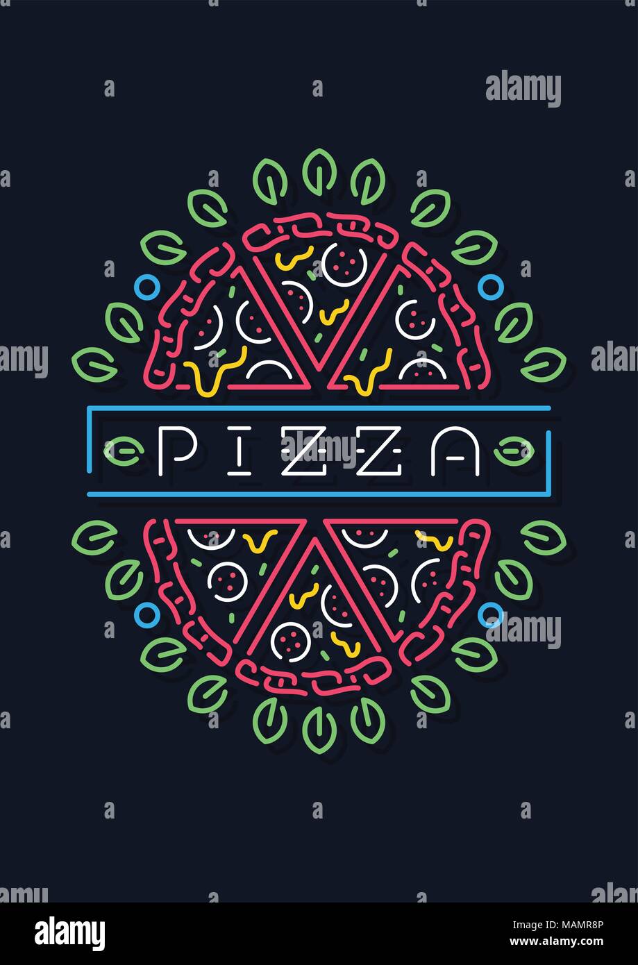 It's a colored vector illustration about a neon pizza sign Stock Vector