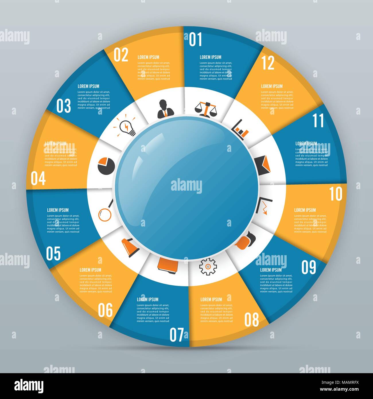 Circle chart infographic template with 12 options for presentations ...