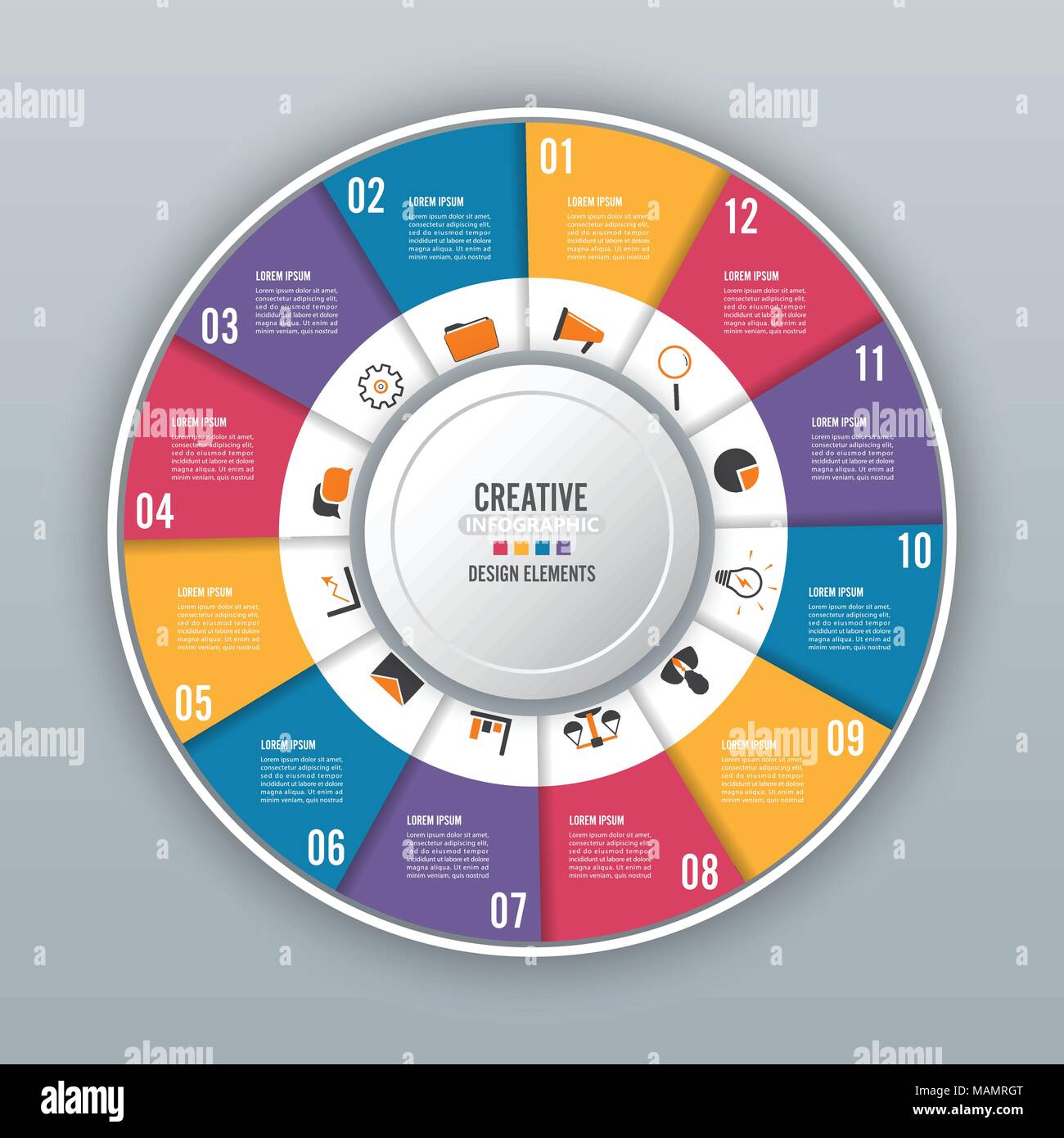 Circle chart infographic template with 12 options for presentations ...
