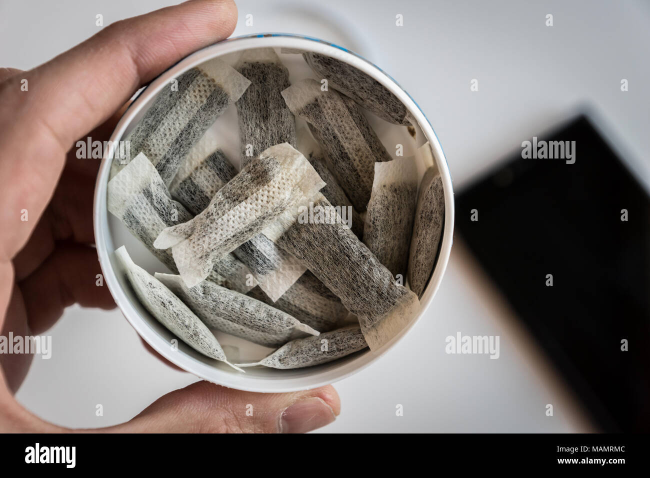 Snus - a box of Snus, a moist powder tobacco product widely consumed in