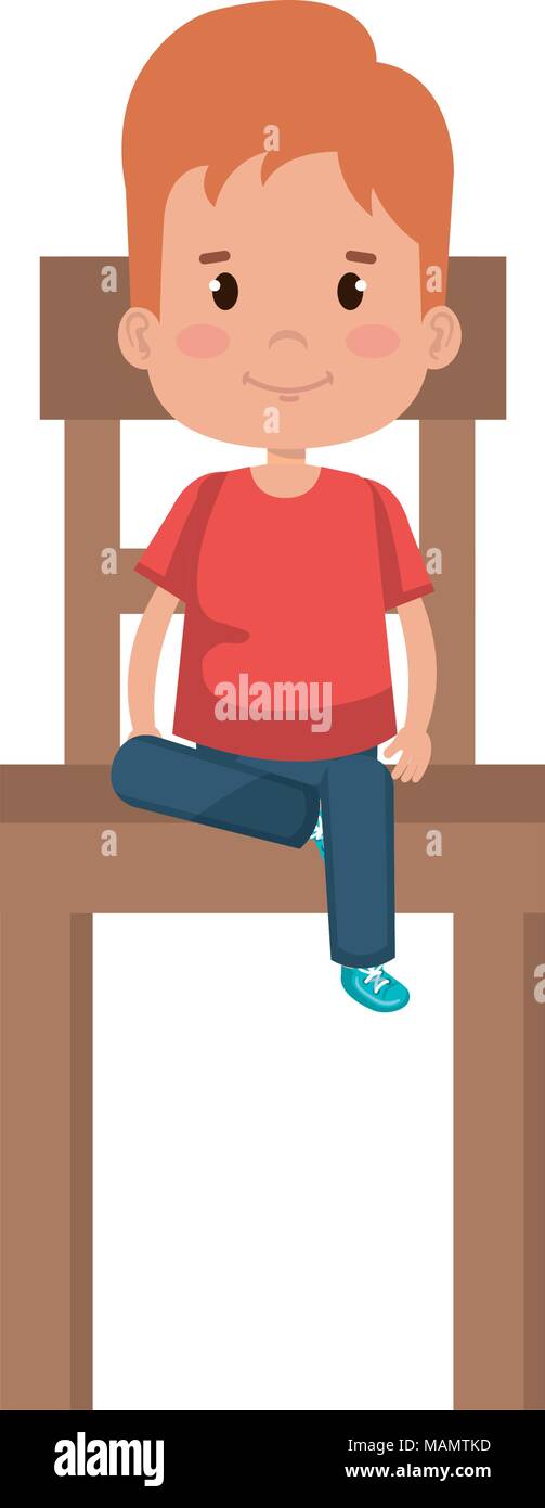 little boy sitting in chair wooden character Stock Vector Image & Art ...