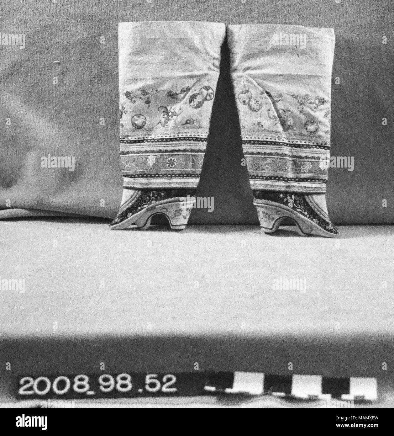 Pair of women's Chinese foot binding (lotus) shoes, heavily embroidered