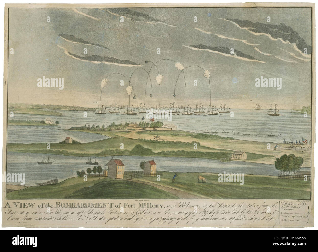 . English A View of the Bombardment of Fort McHenry . 1810/1820 Stock