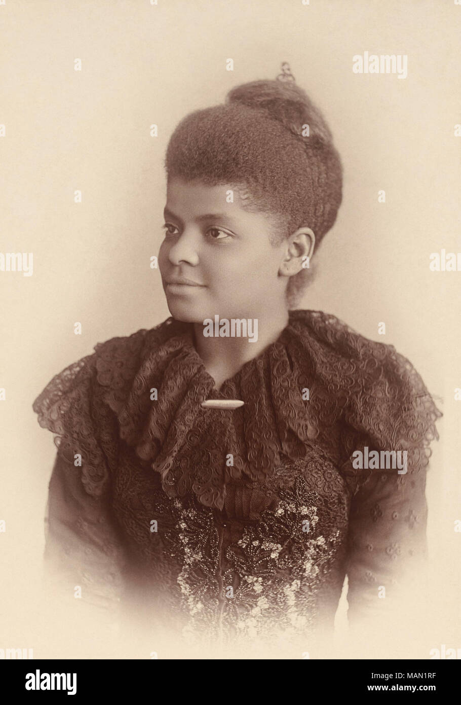 . Ida B. Wells Barnett, in a photograph by Mary Garrity from c. 1893. This version has been cropped from the original photographic card to approximately the photo itself (the borders aren't quite straight, so I did the best crop I could manage with the restriction), and has also had dirt and specks removed, and the saturation very slightly tweaked. Stock Photo