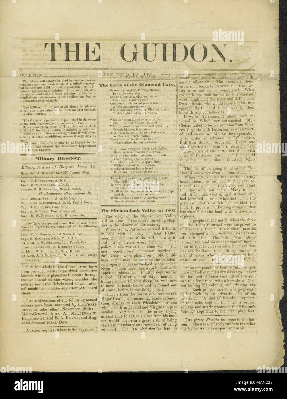 Includes poetry, news of generals, the story of General Patterson