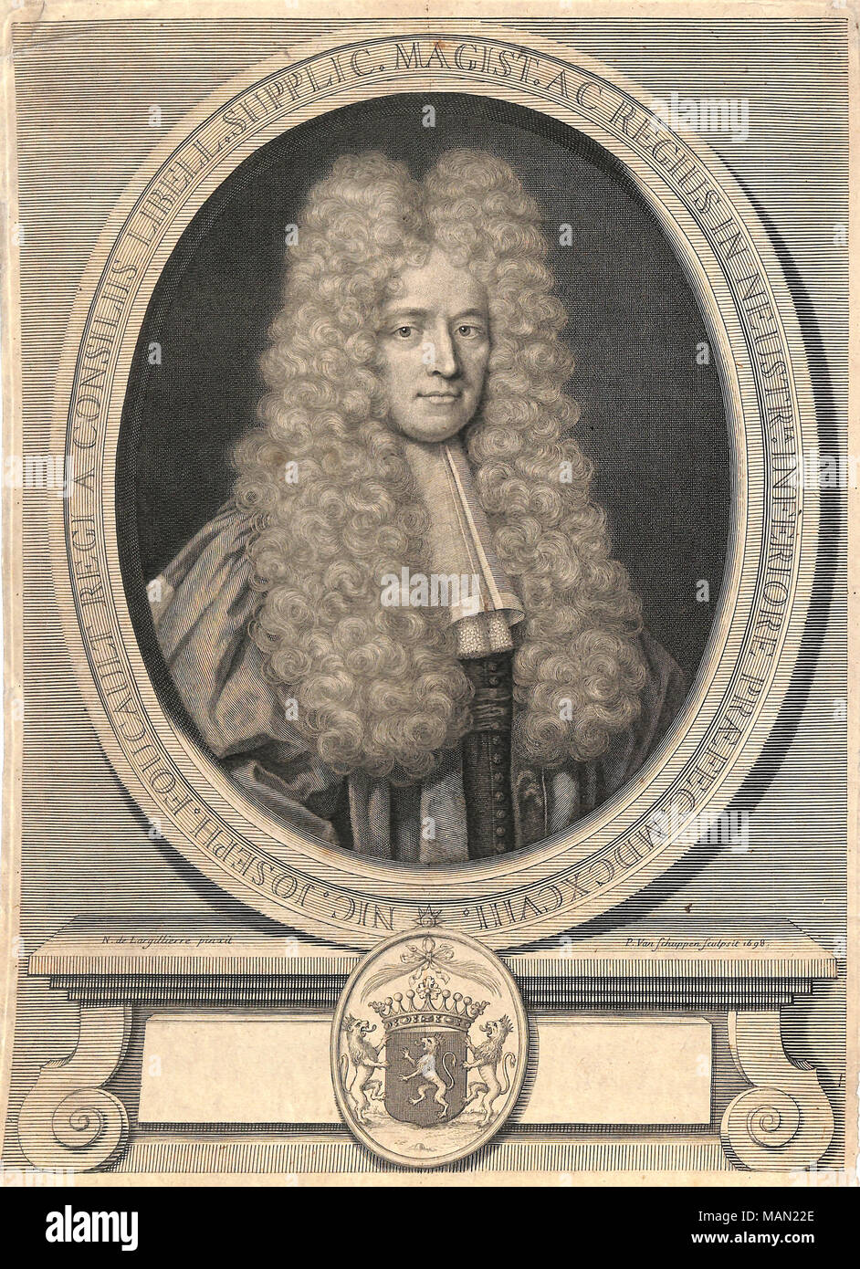 . Fran+?ais-?: portrait de Nicolas-Joseph Foucault grav+? par Van Schupen d'apr+?s Largilli+?re  . 1 January 1698. Pieter van Schuppen (1627-1702) d'apr+ Stock Photo