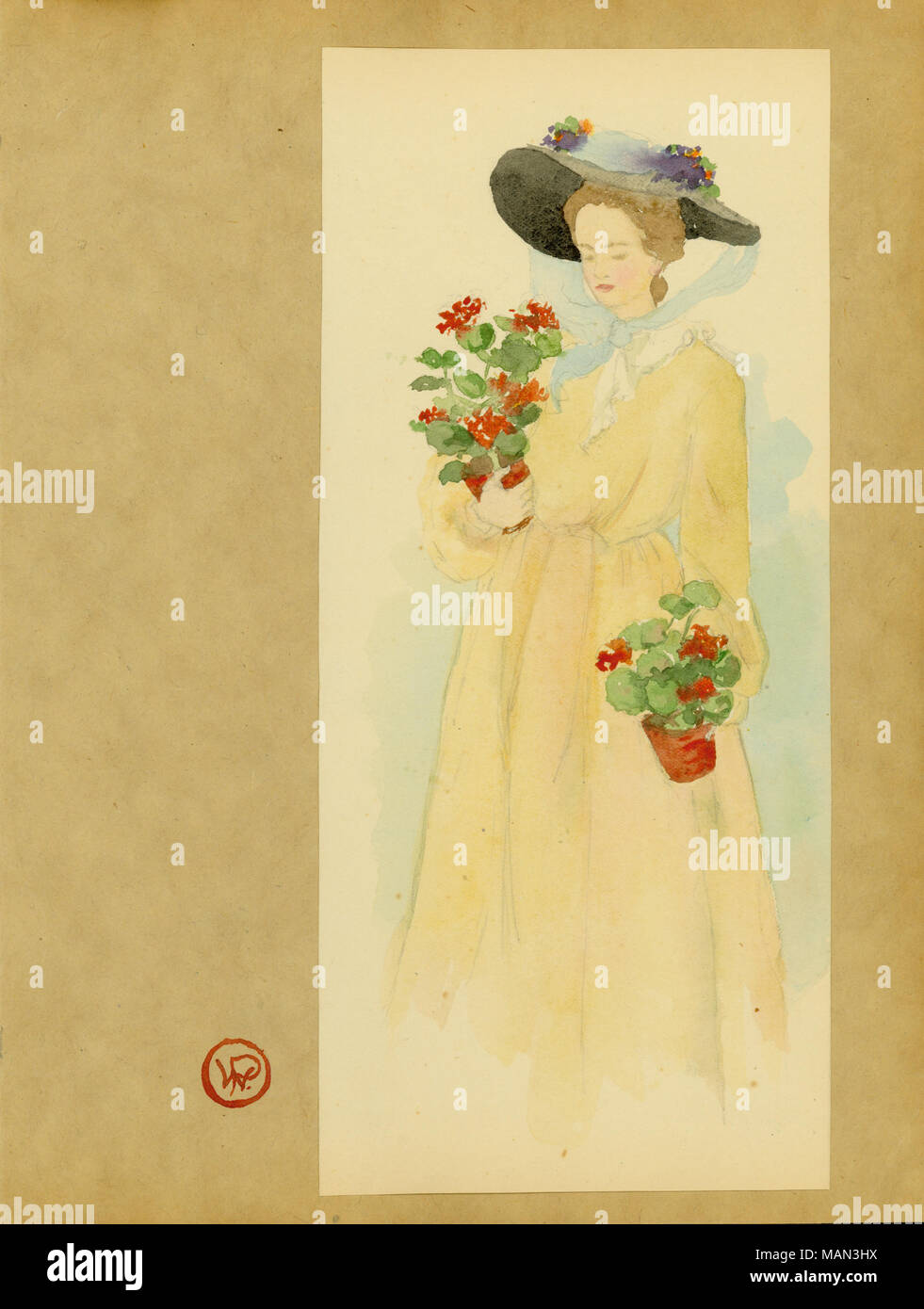 Williamina R Watercolor painting of a woman holding flowers by Williamina Parrish ...