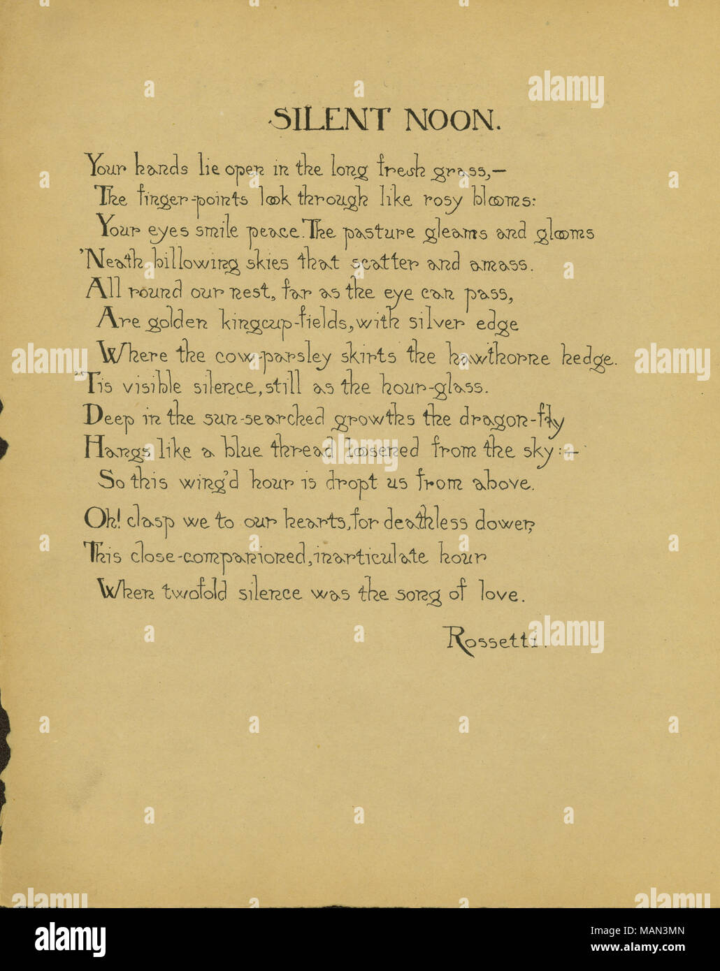 'Silent Noon,' poem by Dante Gabriel Rossetti. Title:The Potter's Wheel, Volume 2, Number 11, page 49, September 1906  . September 1906. Rossetti, Dante Gabriel, 1828-1882 Stock Photo